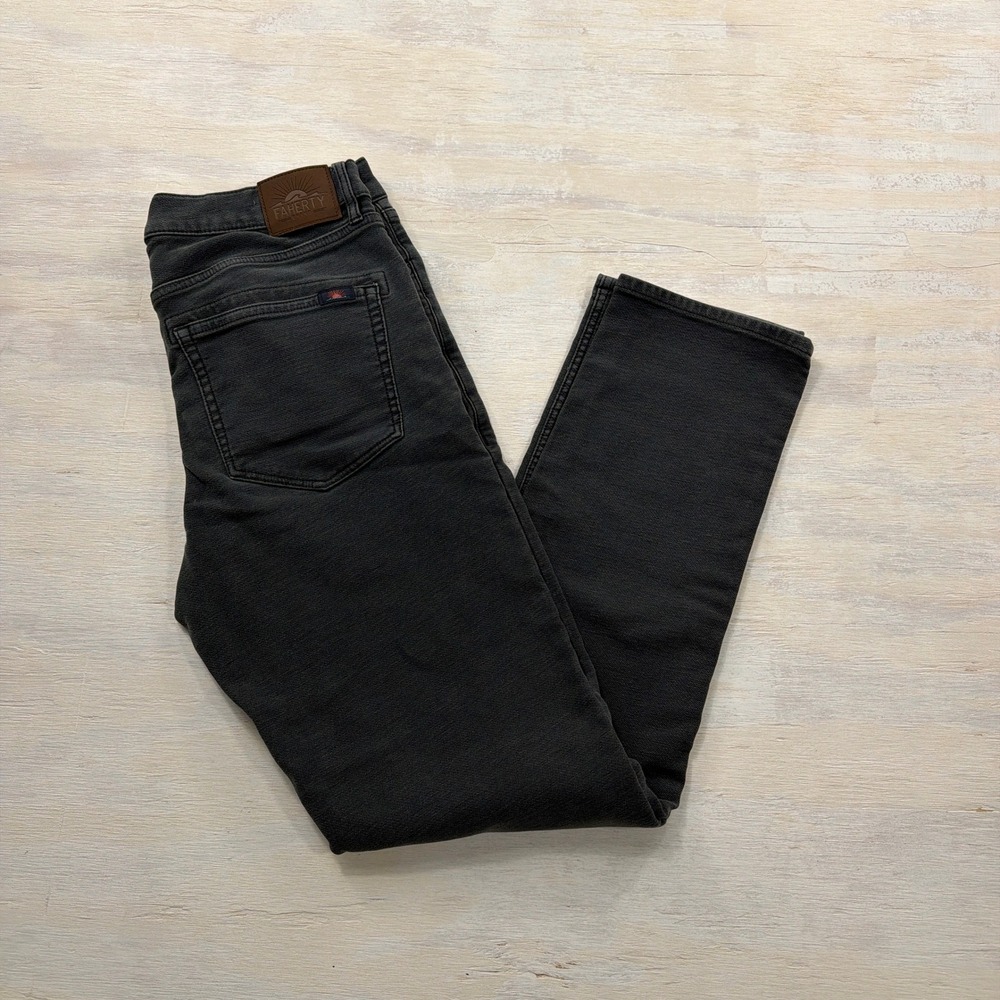 Faherty Pants Stretch Terry 5 Pocket 31/32 Charcoal Gray Straight Leg Mens